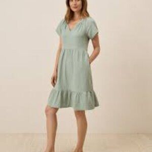 Pact Women's Agave Green Coastal Double Gauze Breezy Dress S organic cotton